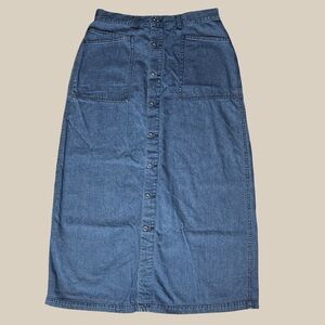 Field Gear Women’s VTG 100% Cotton Long Denim Skirt Button Front Pockets SZ 12P￼
